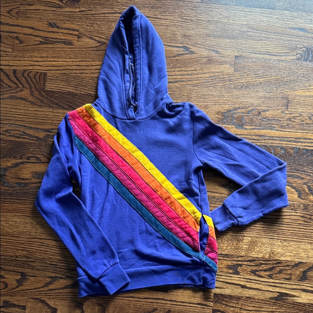 Aviator Nation Purple Hoodie with Rainbow Stripes